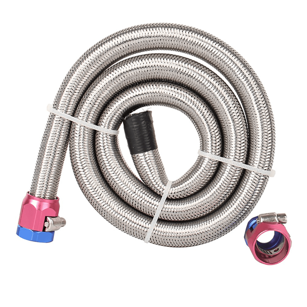 3/8 Fuel Line Hose 3 ft. Braided Stainless Steel Flex Gas Oil Fuel Line  Hose with Clamps 6AN 
