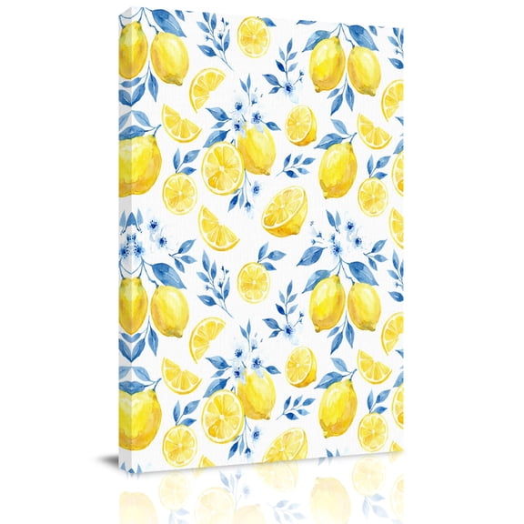 Summer Fruit Canvas Wall Art for Living Room, Watercolor Lemon Cute Frangipani Blue Leaf Farmhouse Poster Print Painting for Bedroom Office Home Decoration Wall Pictures Prepare To Hang 8"x10"