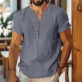 thumbnail image 2 of Letdown Mens Linen Shirts Casual Cotton Short Sleeve Regular-Fit Henley T-Shirt Summer Lightweight Beach Tops Solid Button Neck Tee, 2 of 5