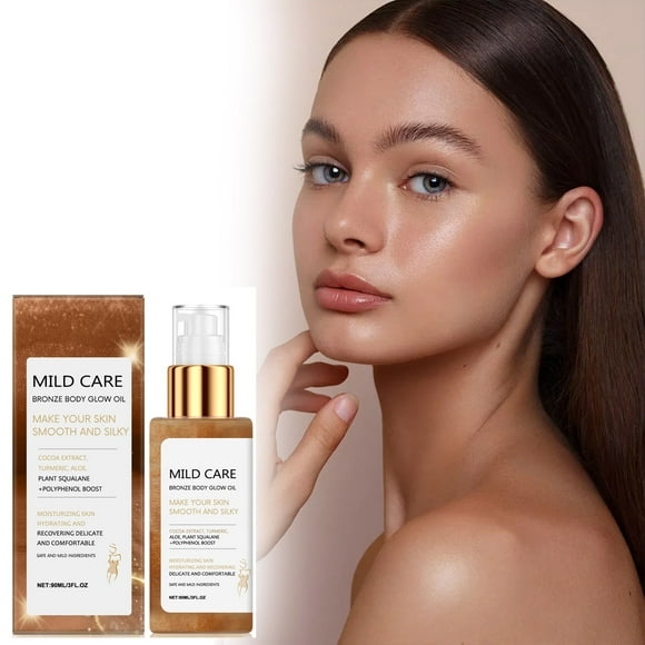 Herunwer Bronze Body Glow Oil, Body Shimmer Oil, Shimmer Body Glitter Oil Summer Glowing Tanning Drops, Moisturizing Long Lasting Liquid Body Bronzer Drops