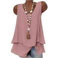 thumbnail image 5 of VEKDONE Womens Summer Linen Tank Tops Loose Fit Layered Pleated Tunics Sleeveless Scoop Neck Swing Beach Tanks Solid Color Lightweight Pullover Vest Watermelon Red XXL, 5 of 7