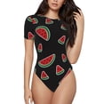 thumbnail image 2 of Uemuo Watermelon Pattern Women's One Piece Short Sleeve Swimsuit Rash Guard Surfing Modest Quick-drying Swimsuit Beach Essentials-Small, 2 of 9