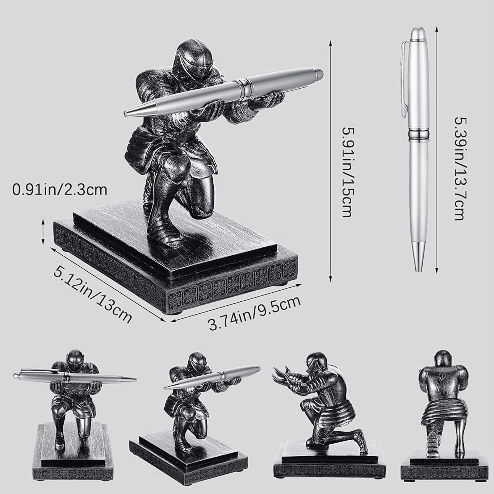 Knight Pen Holder with 2 Pens Resin Desk Organizers and Accessories Funny Executive Pen Stand Fancy Cool Office Gadgets Cool Desk Decorations for Men Home Supplies(Classic,Iron)