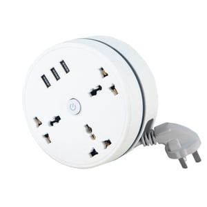 Flat Extension Cord 10Ft, Flat Plug Power Strip with 3 Outlets 3 Usb Ports(1 Usb C), 3-Side Outlet Extender Surge Protector for Home Office Dorm Room Essentials, White