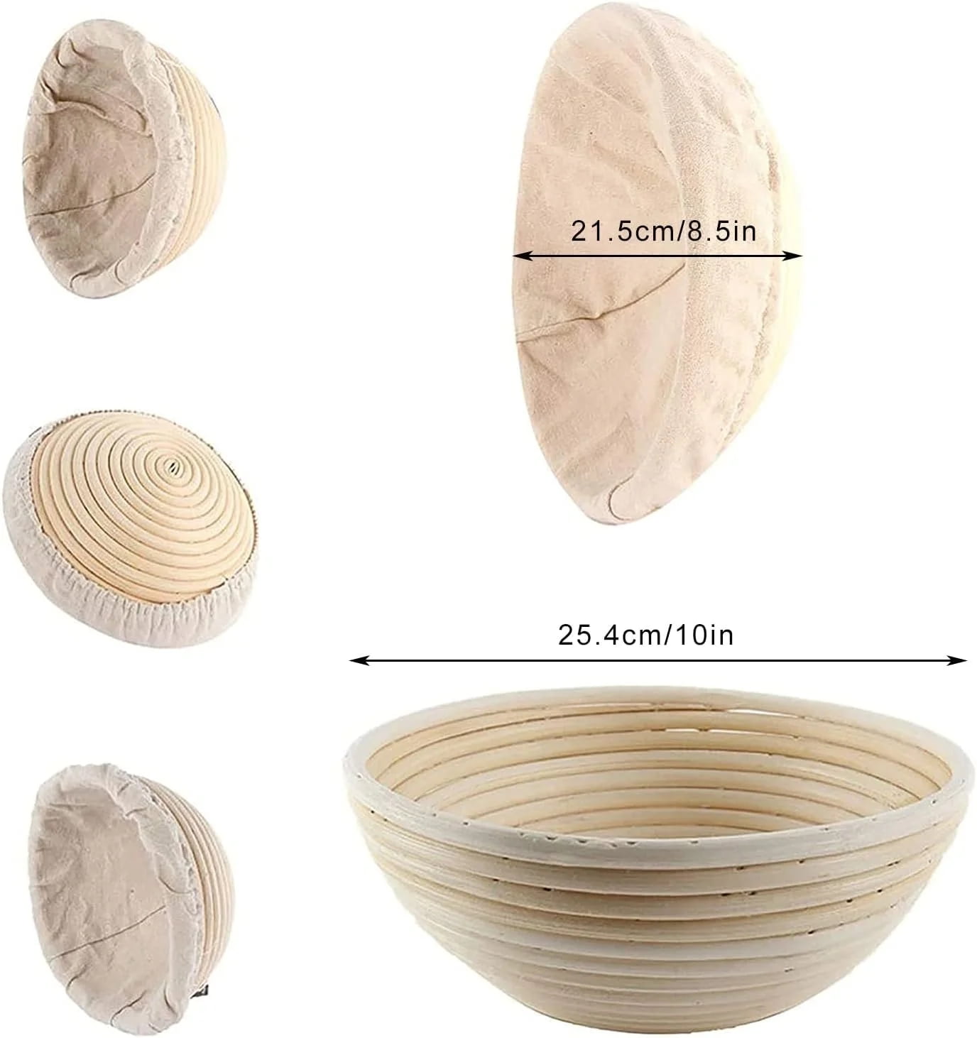 Sourdough Banneton Basket Set - 2 Pack 10" with Liners for Perfect Bread Shape
