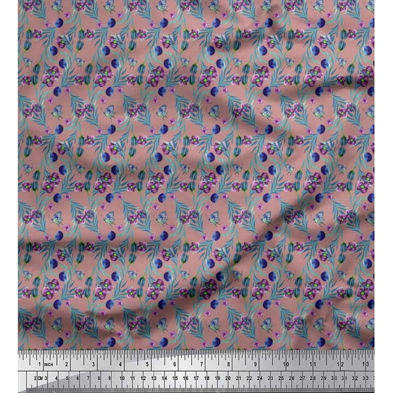 Soimoi Cotton Duck Fabric Leaves,Floral & Butterfly Shirting Print Fabric by Yard 42 Inch Wide