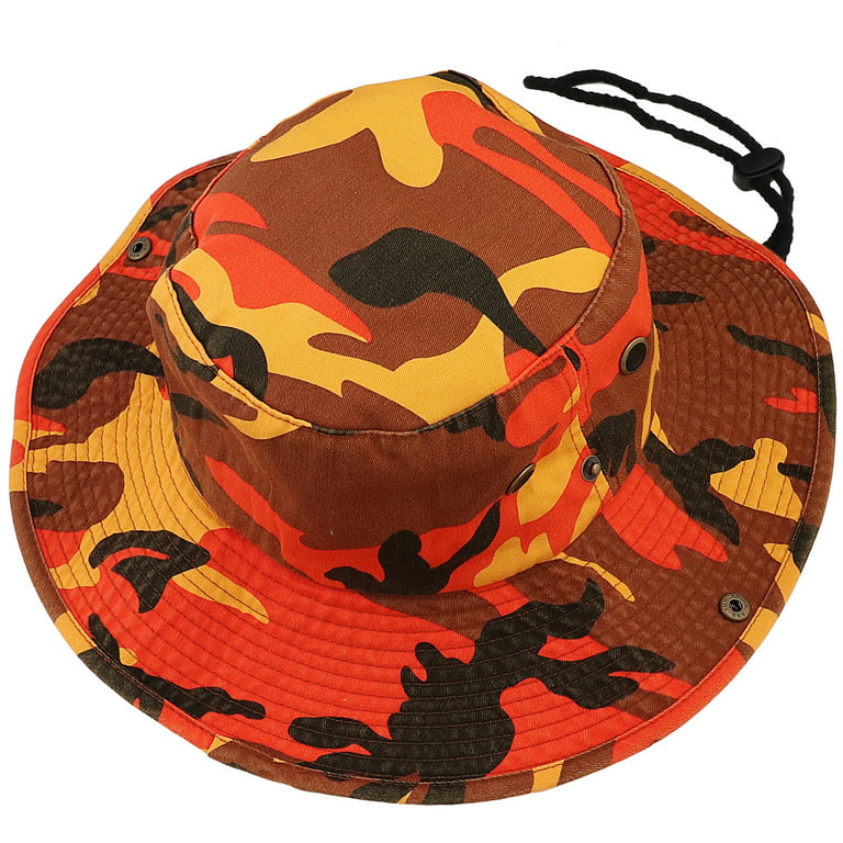 Wide Brim Hiking Fishing Safari Boonie Bucket Hats 100% Cotton UV Sun  Protection For Men Women Outdoor Activities S/M Orange Camo