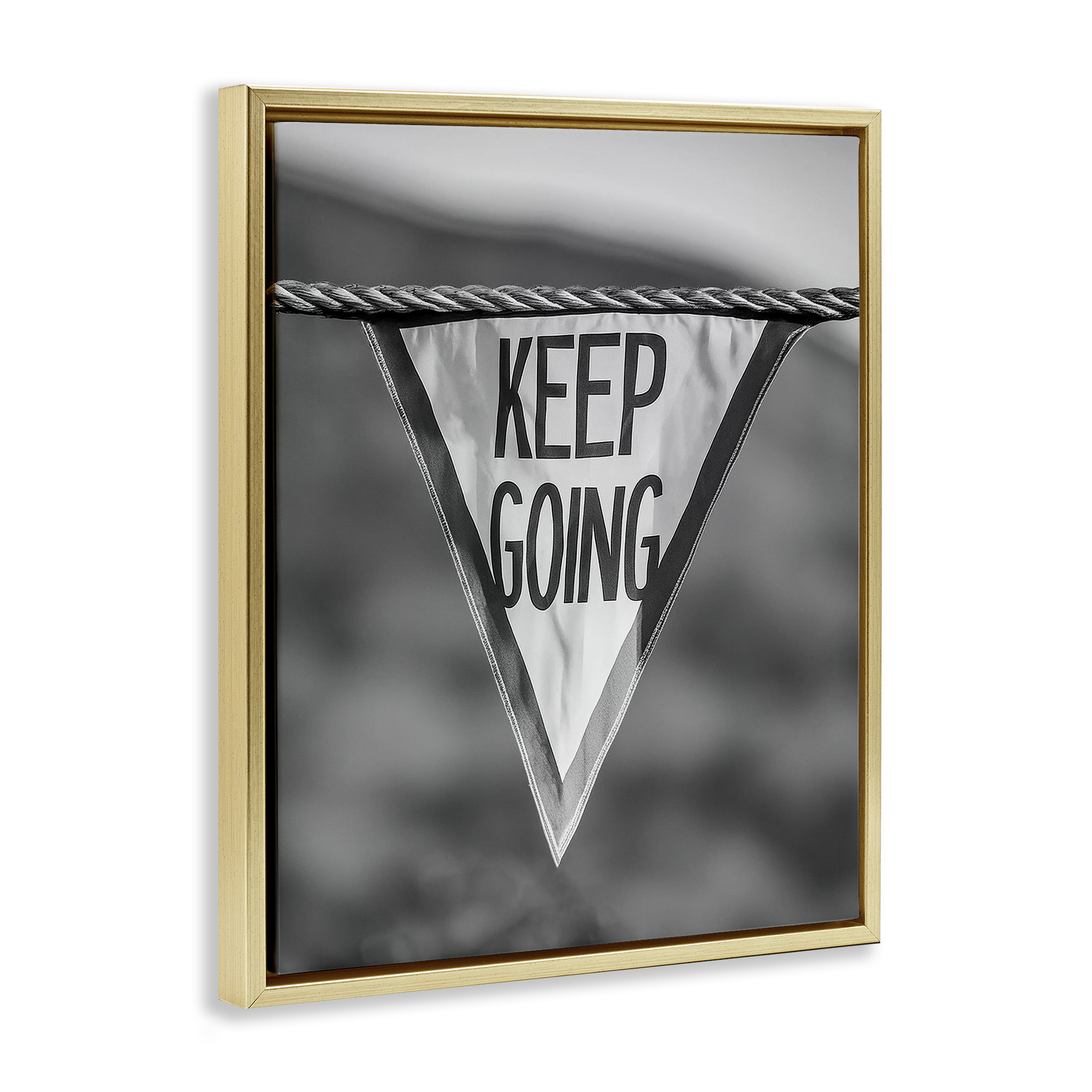 Stupell Industries Keep Going Pennant Text & Numbers Photography Gold Floater Framed Canvas Art Print Wall Art, 17 x 21