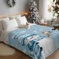 thumbnail image 3 of Christmas Snowman Flannel Blanket for Bed,Travel and Camping, White Gold Snowflake Branch Bird Blue Super Soft Cozy Blanket for All Seasons 60"x80", 3 of 9