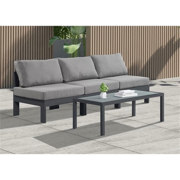 Pemberly Row Contemporary Gray Outdoor Patio Modular Sofa - 90"W x 30"D x 34"H