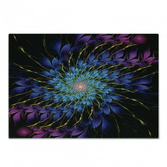 Trippy Cutting Board, Vivid Color Petals Arranged in Vortex Abstract Swirling Image Mindbending Shape, Decorative Tempered Glass Cutting and Serving Board, Small Size, Multicolor, by Ambesonne
