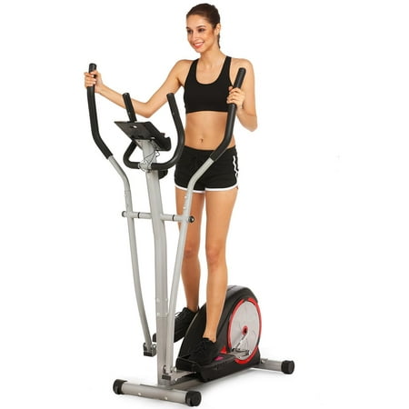 Elliptical Machine Trainer Magnetic Smooth Quiet Driven Elliptical Bike 2 in 1 Digital Monitor Large Window LCD Screen Time/Speed/Calorie/Distance/Heart
