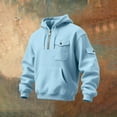 thumbnail image 5 of LWavelet Men's Quarter Zip Hoodie with Utility Pockets - Casual Everyday Fall Winter Pullover Light Blue 2XL, 5 of 6