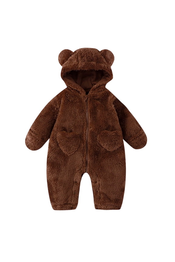 Baby Jumpsuit Hooded Rompers Sleepsuit Bear Outfit Winter Boys Girls Warm Jumpsuit Onesie Outwear 3-6 Months