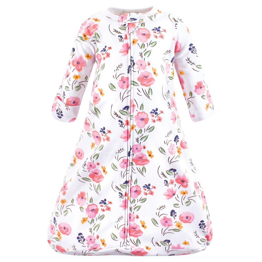 Hudson Baby Infant Girl Cotton Long-Sleeve Wearable Sleeping Bag, Sack, Blanket, Floral Bouquet Long Sleeve, 0-3 Months