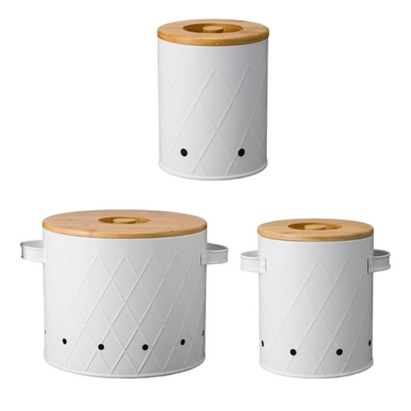 DOLITY Potato Onion Garlic Canisters Set Metal Jars for Kitchen Organization Sturdy White
