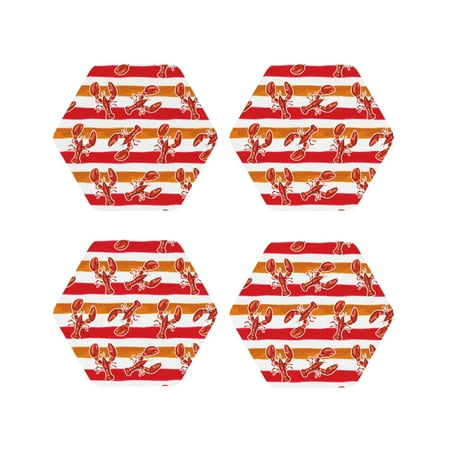 

Tebeau Red Lobster Print Set of 4 Leather Drink Coasters Round Cup Mat Pad for Home and Kitchen Use 4 -Hexagon