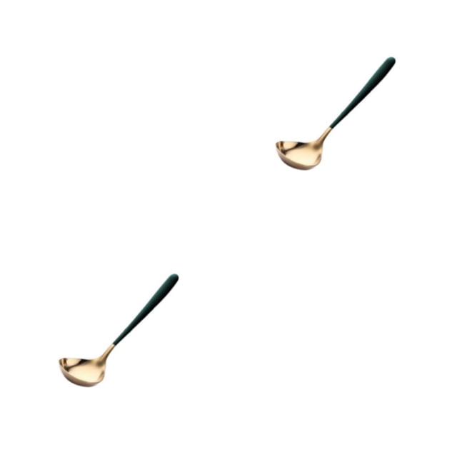 Injueey Cuchara para salsa, espejo portátil pulido, antioxidante, sin olor, chapado liso, para el hogar, cocina, cucharón para sopa, cuchara Oro Verde 2piezas