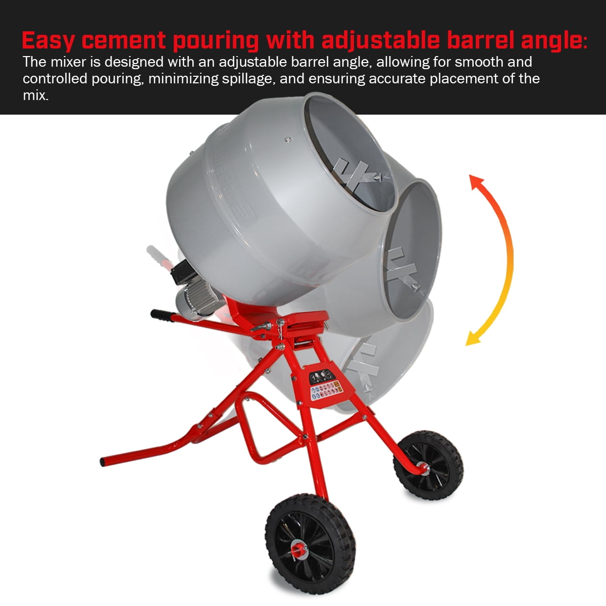 XtremepowerUS 4.6 Cubic Ft. Concrete Mixer, 1/2HP 560W Electric Cement Mixer Machine For Stucco With Wheel & Stand,Cement Mixing Tools For Mortar, Stucco & Fodder