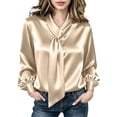 thumbnail image 3 of Zivyakyron Long Sleeve Blouse for Women Tie Neck Casual Fall Satin Loose Tops for Women Plain Elegant Gold 2XL, 3 of 10