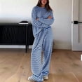 thumbnail image 4 of Usloyux Women's 2 Piece Striped Lounge Set Long Sleeve Pullover Top and Wide Leg Pants Matching Tracksuit Outfits with, Blue L, 4 of 6