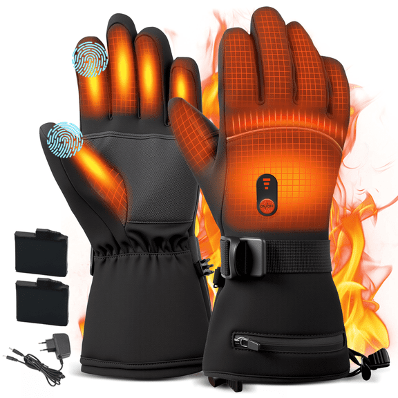 Rechargeable Heated Gloves for Men Women, 7.4V Dual 5000mAh Battery Electric Hand Warmers, 3 Temp Settings Touch Screen Windproof Winter Heating Gloves for Ski Motorcycle Camping Outdoor Work,L