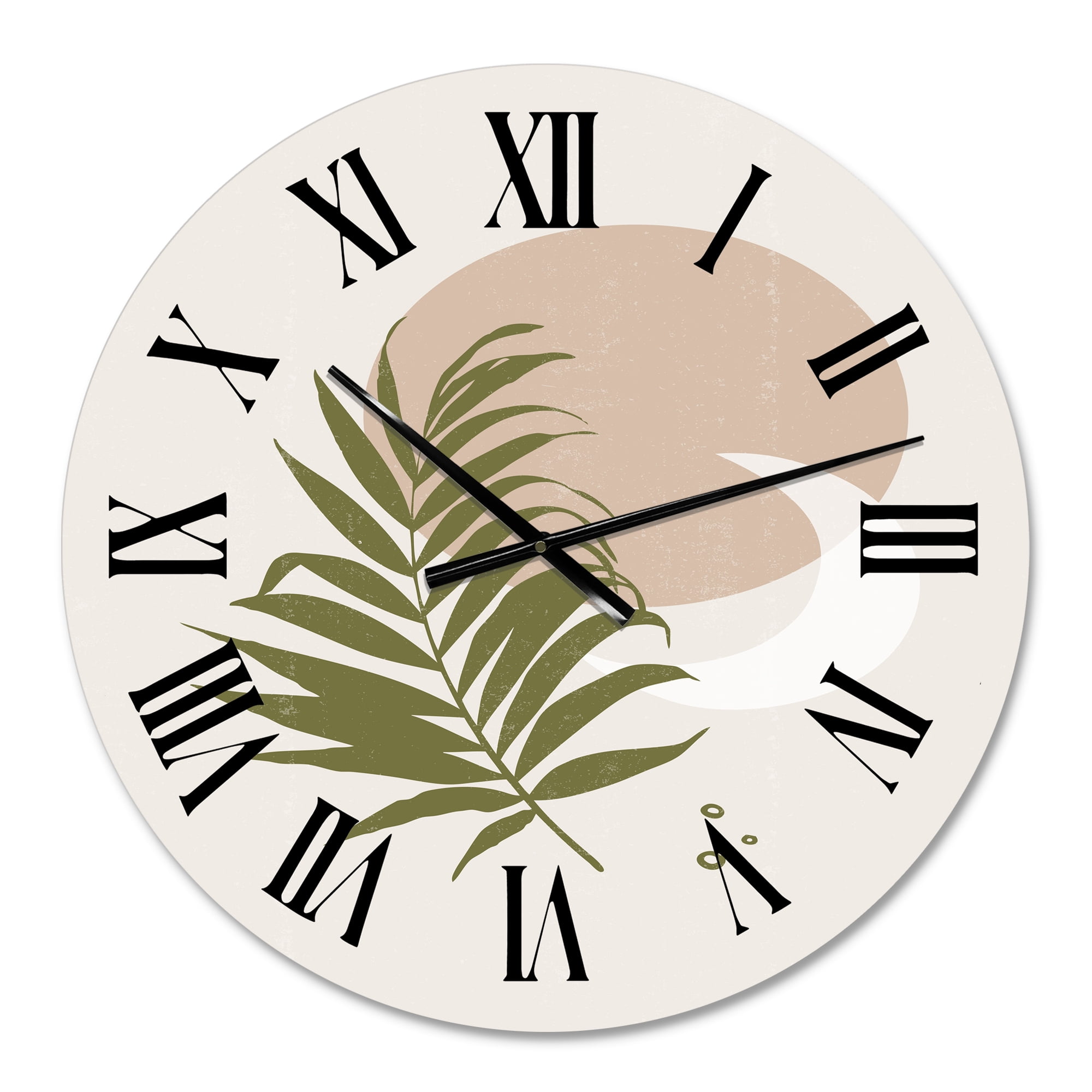 Designart 'Abstract Sun And Moon With Green Leaf Ii' Modern Wall Clock