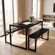 Lofka 3-Piece Rectanglar Kitchen Dining Table Set for 4 with 1 Table & 2 Benches, Black