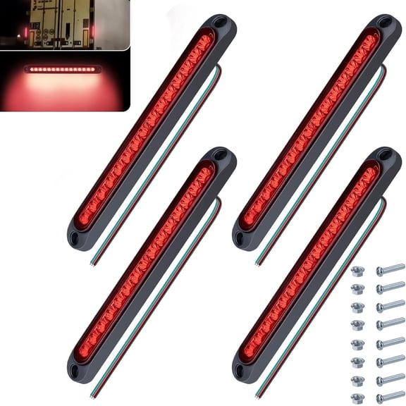 Chasenew 4 PCS Led Trailer Tail Light Bar, 10 Inch 15 Red Led Brake Lights Strip Assembly, IP67 Waterproof Trailer Light Kit for Golf Cart, for Marine Boats Golf Cart Offroad Truck RV UTV ATV