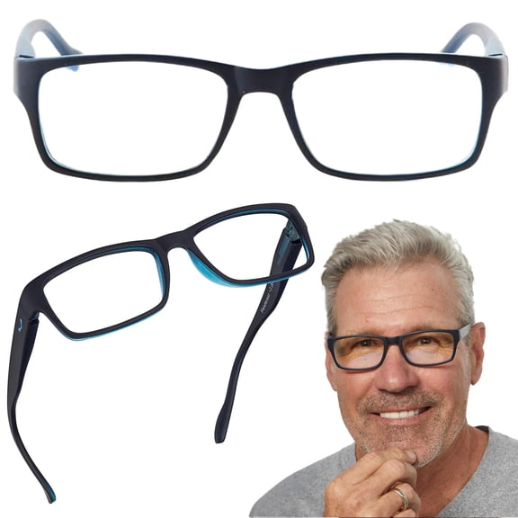 Readerest Blue Light Blocking Glasses - Stylish Computer Eyewear with No Magnification - UV Protection Vision Aid for Eye Strain and Glare Reduction - Lightweight Frames for Men and Women -Black/Blue