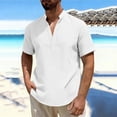 thumbnail image 4 of KyCheLot Cotton Linen Shirts for Men Buttons V Neck Short Sleeve Loose Stand Collar Blouse Big and Tall Tops, 4 of 6