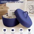 thumbnail image 5 of Oval Cotton Rope Storage Basket with Lid, Navy Blue Woven Storage Bin Decorative Organizer, Nursery Storage Container, Diaper Caddy, Multifunctional Desktop Storage Box for Home Supplies, 5 of 7