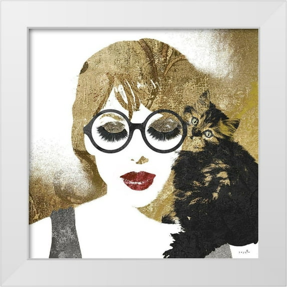 Sophie 6 26x26 White Modern Wood Framed Museum Art Print Titled - Girl and Cat