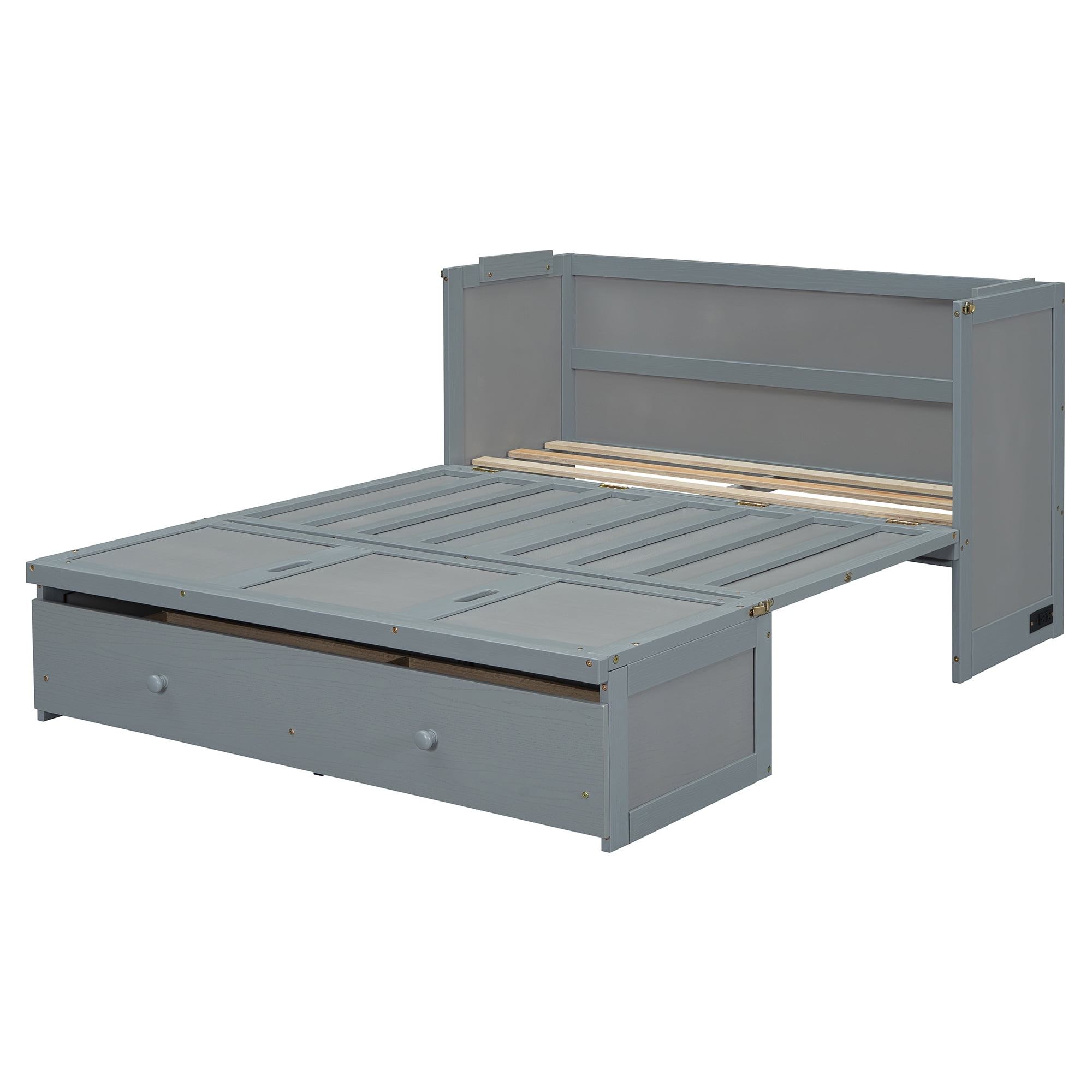 Mintazer Full Murphy Bed with Storage Drawer & Charging Station, Modern Foldable Cabinet Bed for Bedroom Apartment Guest Room, Gray