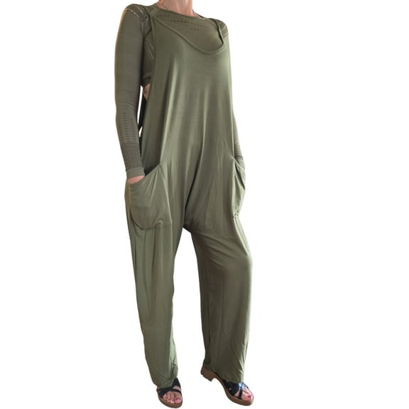 Womens Teens Overalls Coveralls Jumpsuit Romper sleeveless long pant comfort fashion pre shrunk 2025 fashion by Cape Sports  ARMY GREEN 2XL, XXL