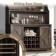 thumbnail image 5 of DreamCurship 55'' Farmhouse Coffee Bar Cabinet with 3-Tier Storage Hutch, Kitchen Storage Cabinet with 12 Wine Racks & 6 Hooks, Hutch Cabinet with Adjustable Shelf for Kitchen Dining Room, Oak, 5 of 9