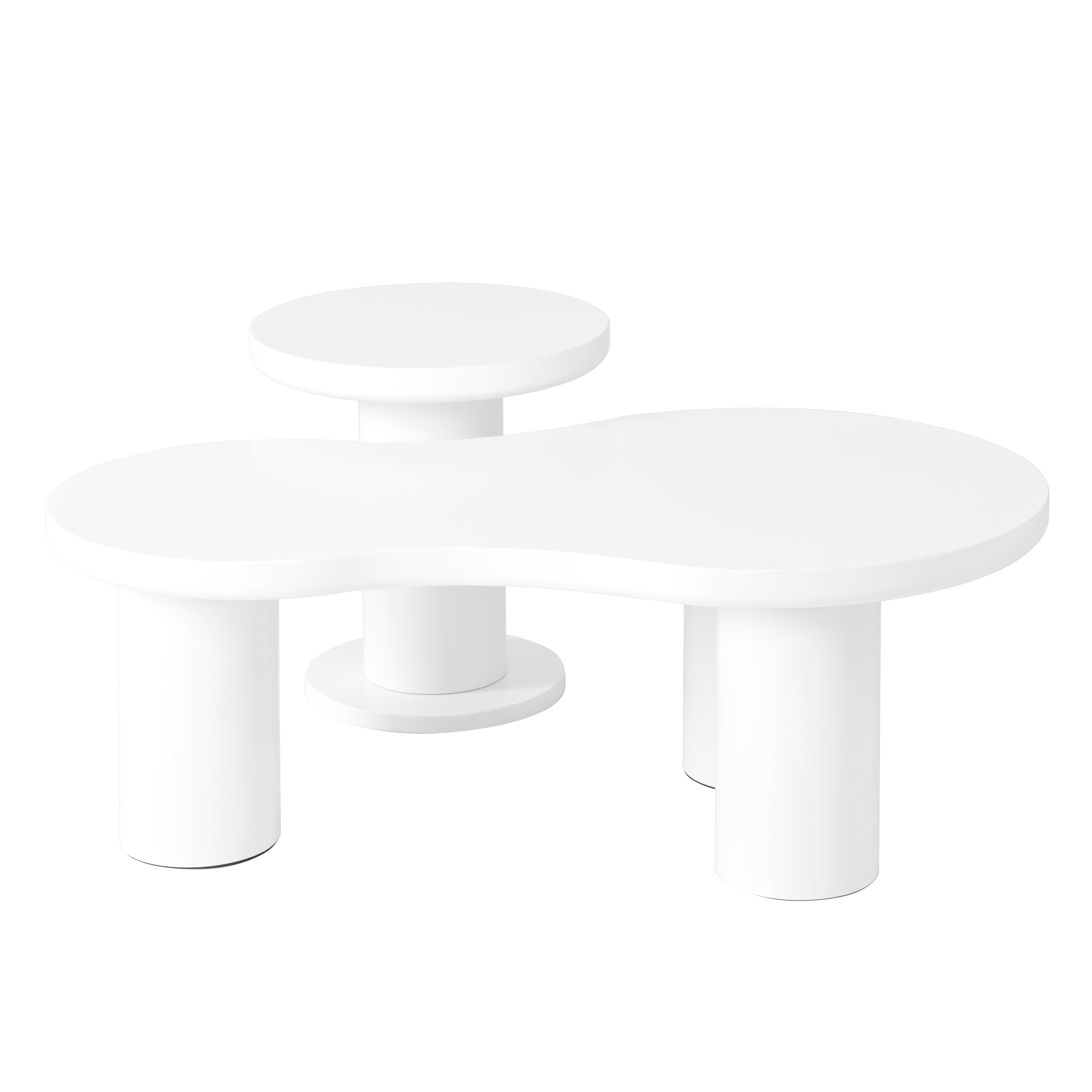 MAYEERTY Easy Assembly Nesting Coffee Table Set of 2, Cream Cloud Coffee Table & Round Side Table, Irregular Modern Center Table with Thick Legs for Living Room, White, 39.3" x 13.7", 15.7"