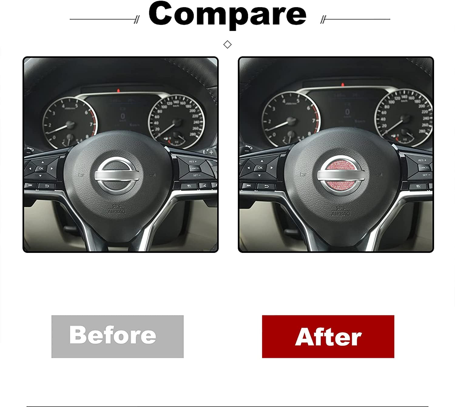 TopDall Bling Steering Wheel Unique Crystal Decal Decoration Cover Sticker Compatible for Nissan 