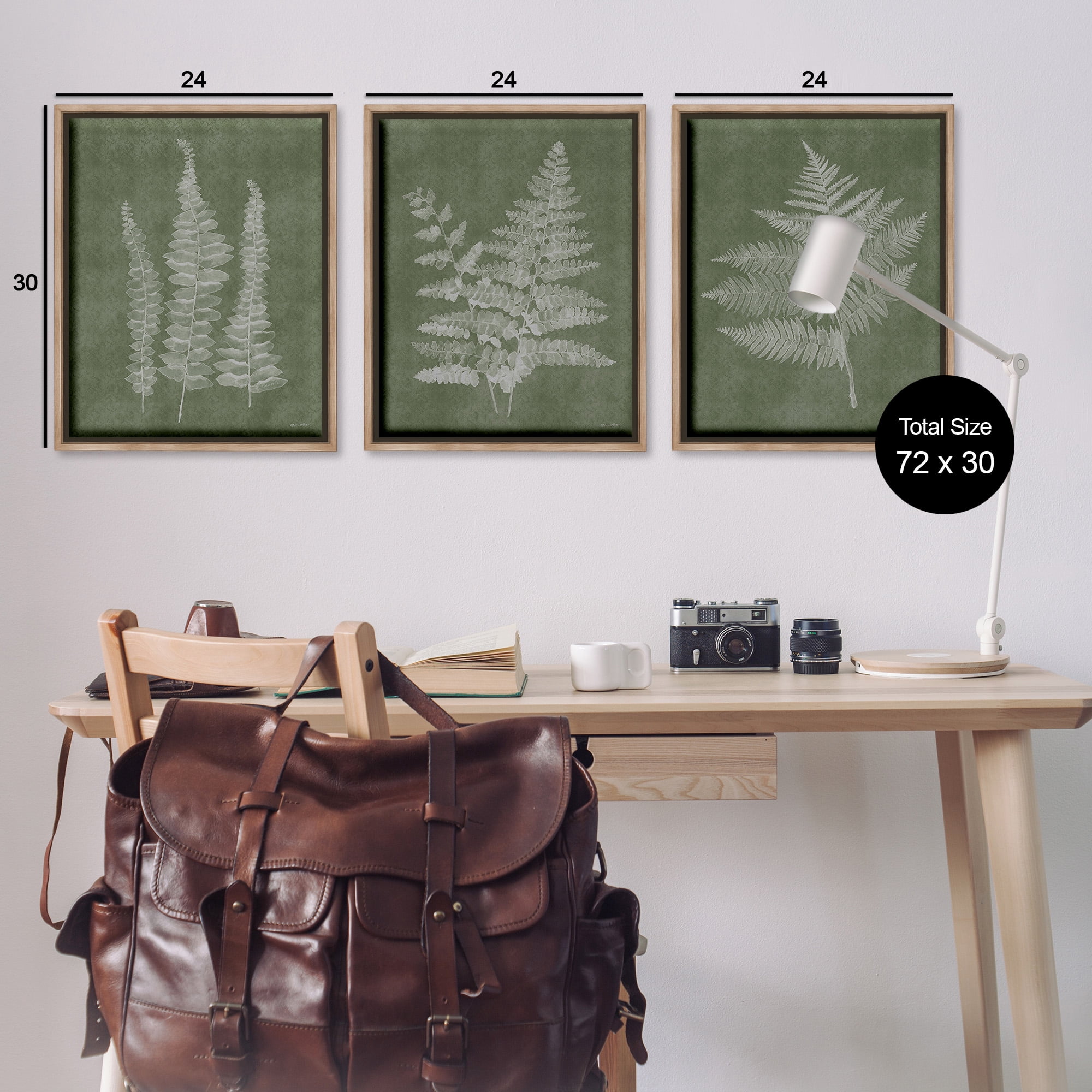 Stupell Industries Vintage Fern Silhouettes Botanical & Floral Painting Brown Floater Framed Canvas Art Print Wall Art, 25 x 31, Set of 3