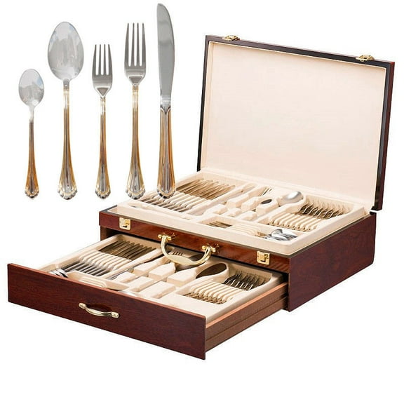 Italian Collection 'Tuscana Gold' 75-Pc Premium Silverware Flatware Serving Set