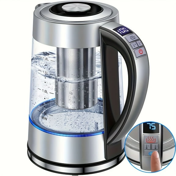 60.87oz Electric Glass Kettle - 12 Temperature Controls, 24-Hour Keep-Warm, Stainless Steel Filter for Coffee, Tea, Powdered Milk