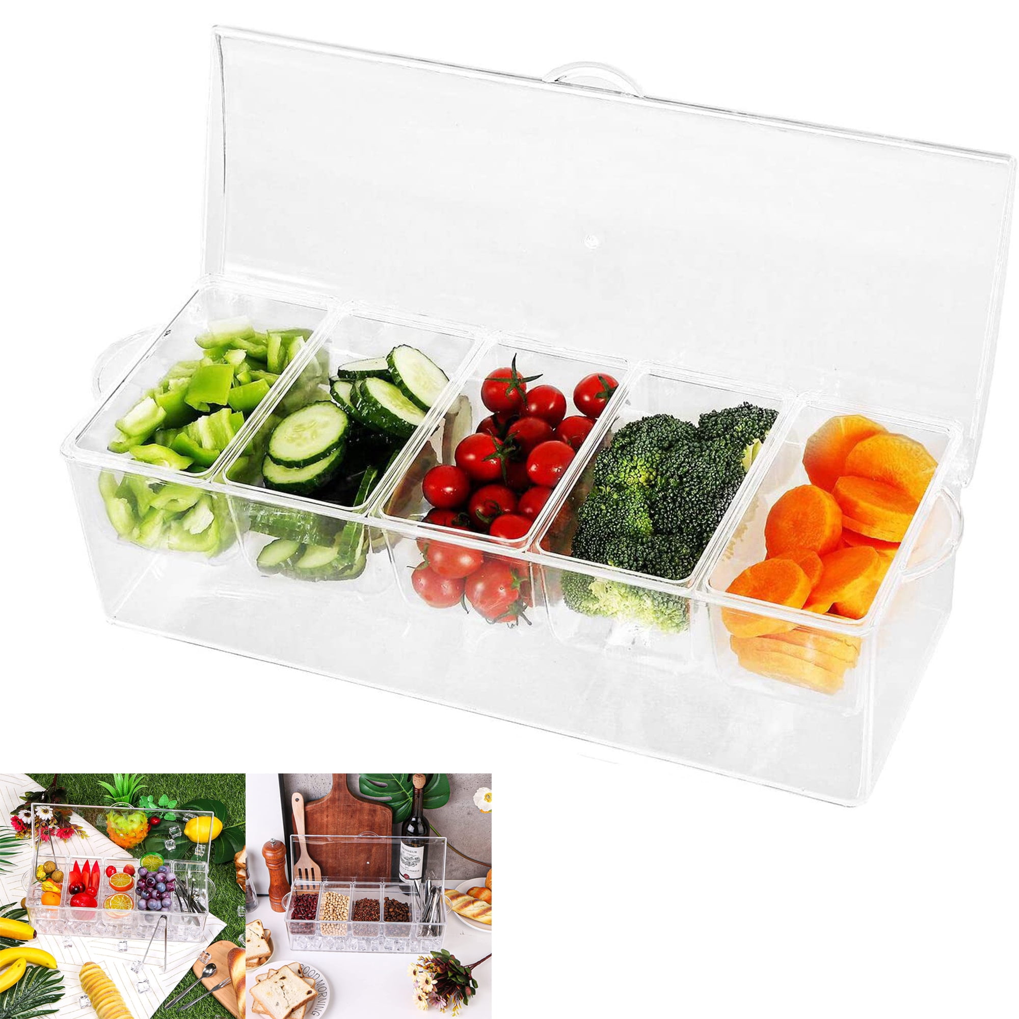 Clear 5 Tray Condiment Server, Chilled Condiment Tray, Garnish Station
