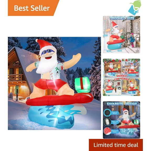 6.5FT Inflatable Surfing Santa Claus Christmas Outdoor Decoration LED Light Yard