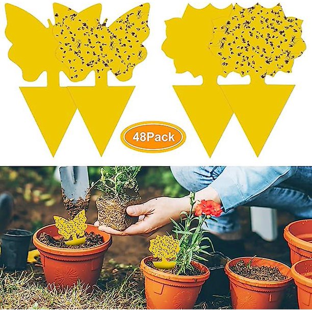 48 piezas trampa para moscas enchufable, placas amarillas, pegatina amarilla, protección de plantas contra pulgones, moscas de las hojas y alimañas, ideal para plantas en el balcón o en el