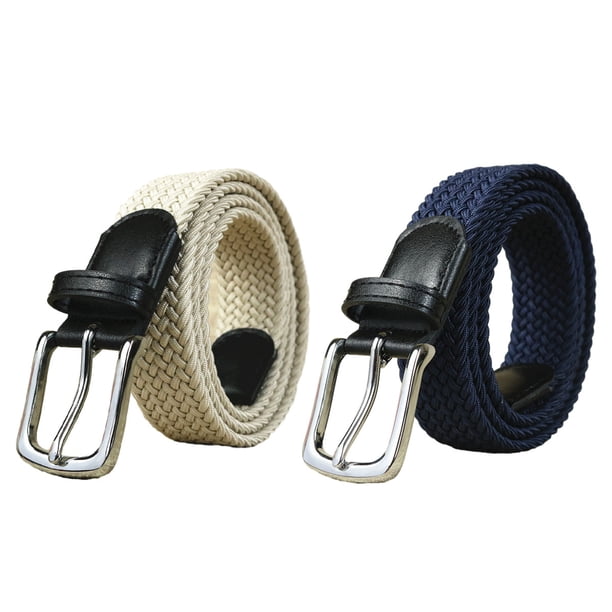 Cinturón elástico trenzado de 2 piezas para hombres y mujeres, cinturón tejido multicolor, cinturón elástico de lona