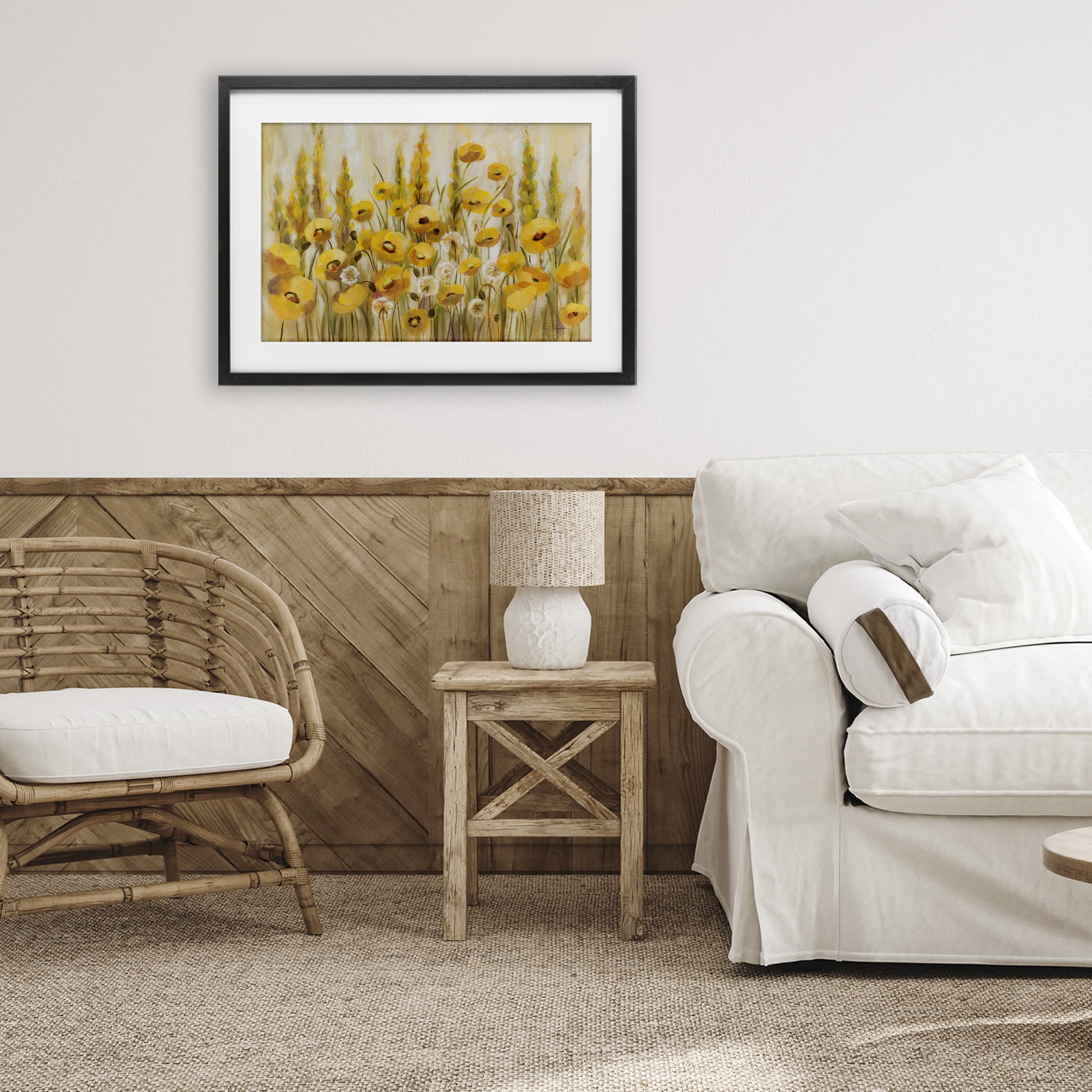 Stupell Industries Yellow Field of Poppies Black Framed Print Under Glass, design by Silvia Vassileva