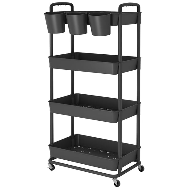 Carrito utilitario JIUYOTREE de plástico de 4 niveles con ruedas bloqueables
