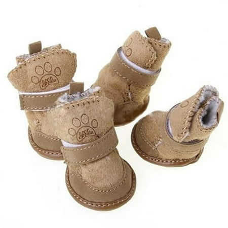 SPRING PARK Dog Shoes with Hook Loop Closure Booties Anti-Skid Pet Dog Chihuahua Fleece Shoes Boots 2 Pairs