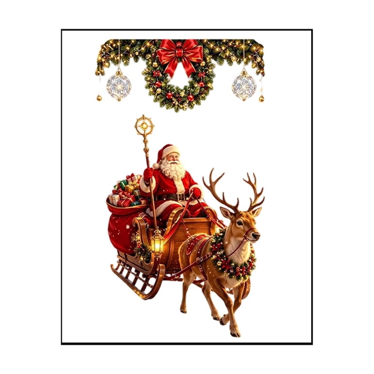 Santa Sleigh Reindeer Christmas Window Decals, PVC Festive Gift ...