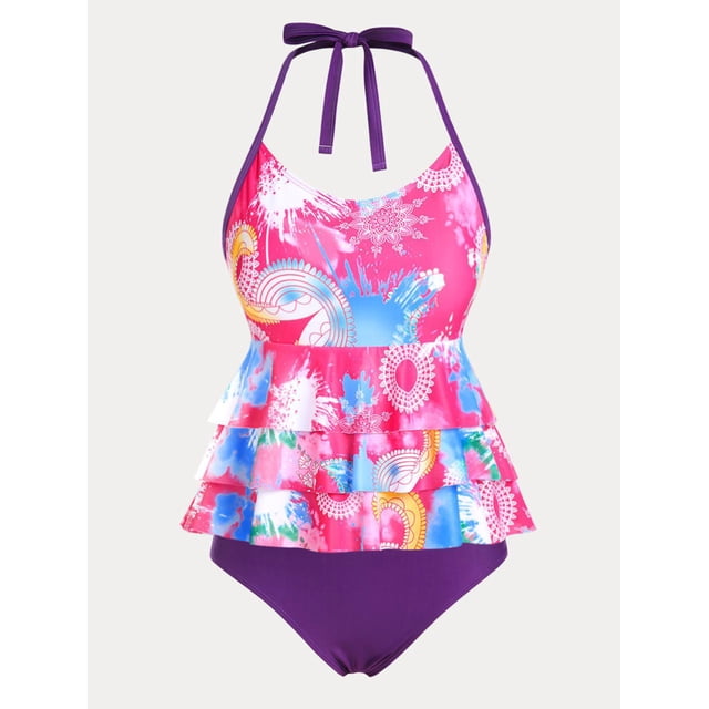 Traje de Tankini de Talla Grande con Estampado Rosegal Camisetas tallas grandes